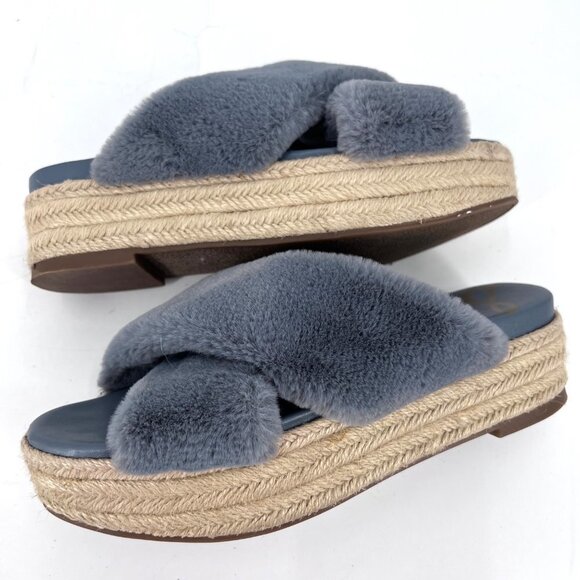 Sam Edelman Zia Cozy Faux Fur Platform Espadrille Sandals‎ Size 8 - Picture 1 of 8